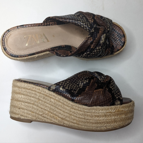 Zara Shoes - Zara Jute Espadrille Platform Sanda Size 37 Brown Snake 6.5